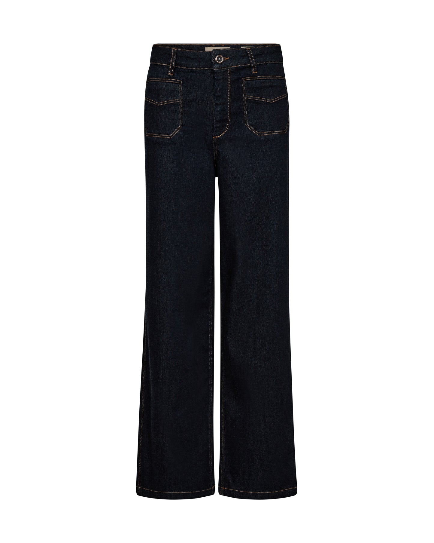 Chic flare-fit jeans from MOS MOSH, designed with flattering high rise and crafted from a luxurious blend of viscose, cotton, and lyocell for a supremely soft finish. Finished with a timeless five-pocket design and striking contrast stitching against the rich dark denim, they exude effortless sophistication. Pair them with a statement tee and an oversized blazer.