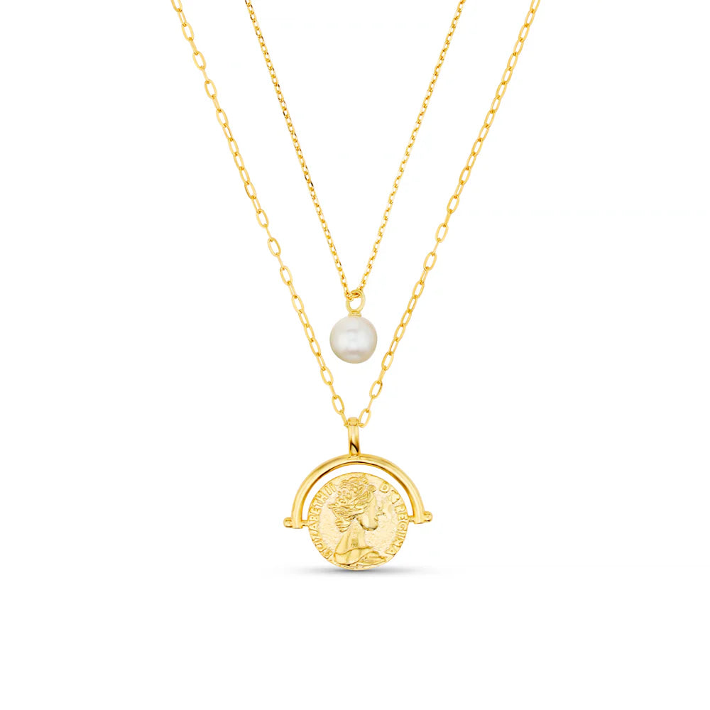 The Pearl & Medallion 2-Row Necklace is necklace stacking done right from ORELIA LONDON - and we've done the hard work for you. Featuring two simple gold chains, with a faux pearl drop and a medallion pendant on one lobster clasp for easy use.