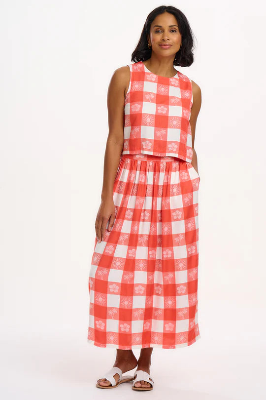 SUGARHILL "Bruna Top" (Off White/Coral Tropical Gingham)