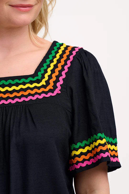 SUGARHILL "Carmen Top" (Black Rainbow Ric Rac)