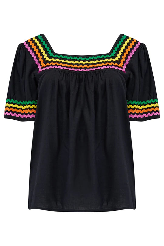 SUGARHILL "Carmen Top" (Black Rainbow Ric Rac)