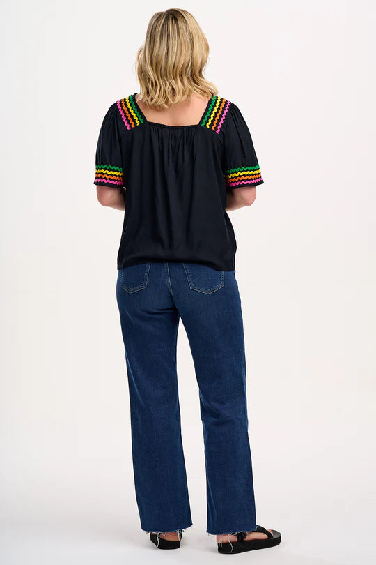 SUGARHILL "Carmen Top" (Black Rainbow Ric Rac)