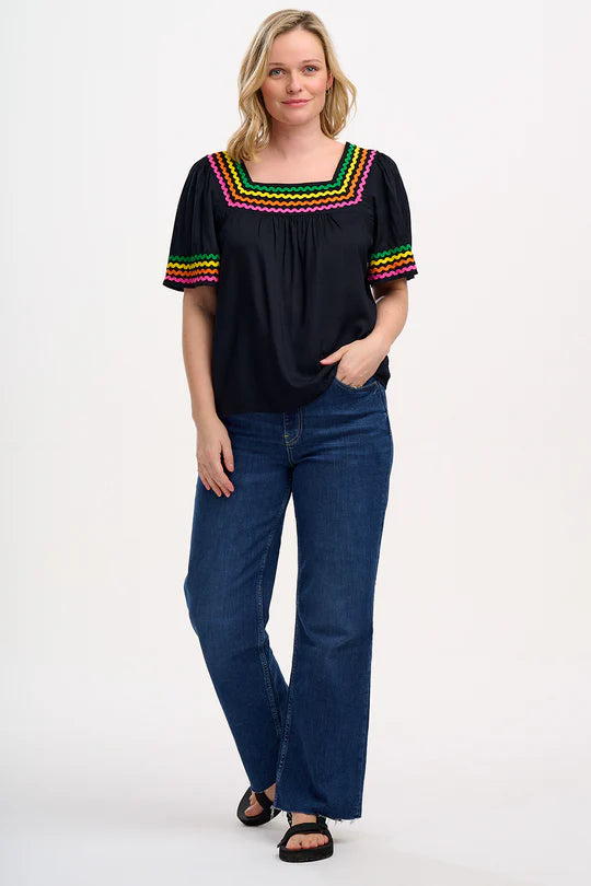 SUGARHILL "Carmen Top" (Black Rainbow Ric Rac)