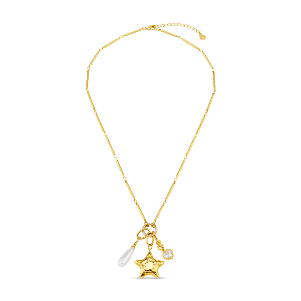ORELIA "Mixed Charm Long Cluster Necklace" (Gold)