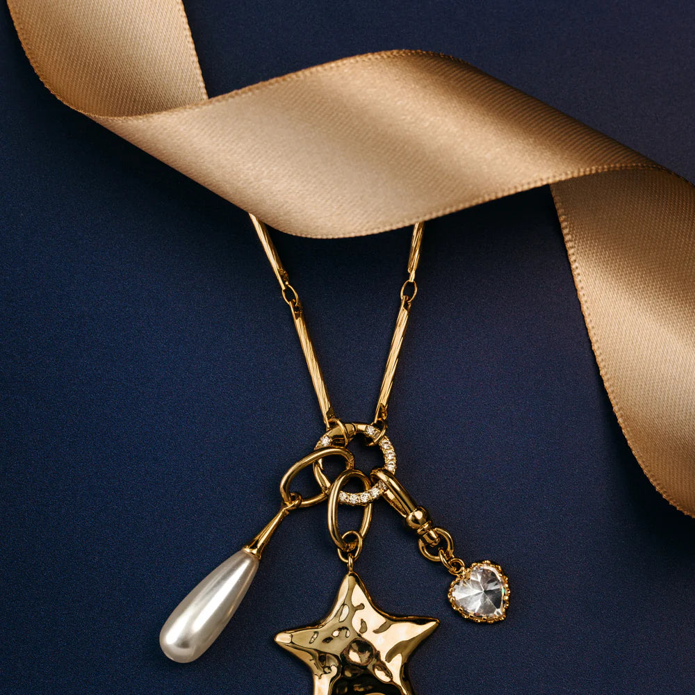 ORELIA "Mixed Charm Long Cluster Necklace" (Gold)