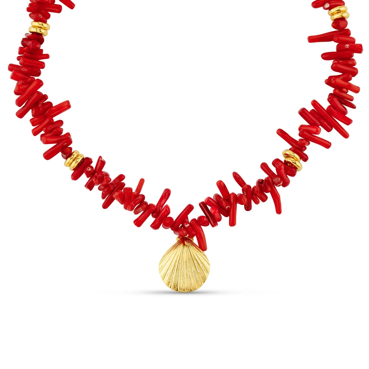 ORELIA "Red Coral Chip & Shell Necklace" (Red)