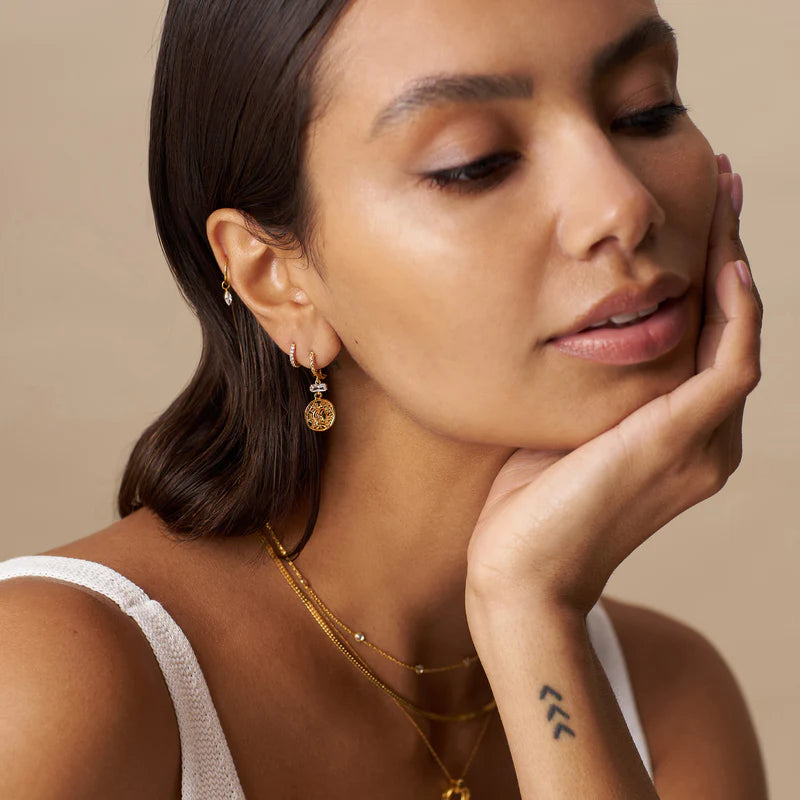ORELIA "Crystal Coin Drop Micro Hoops"(Pale Gold)