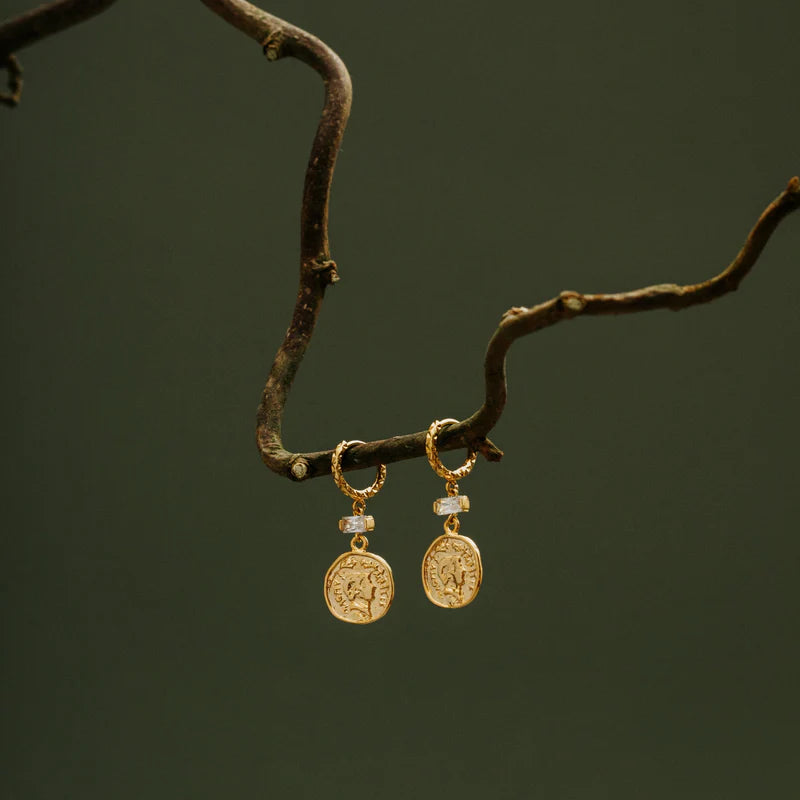 ORELIA "Crystal Coin Drop Micro Hoops"(Pale Gold)