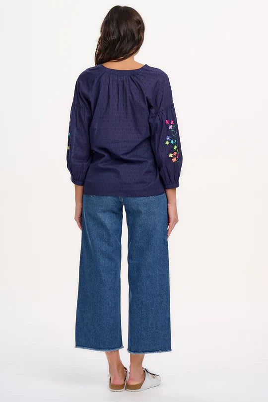 SUGARHILL "Delphi Boho Top" (Navy Rainbow Flowers)