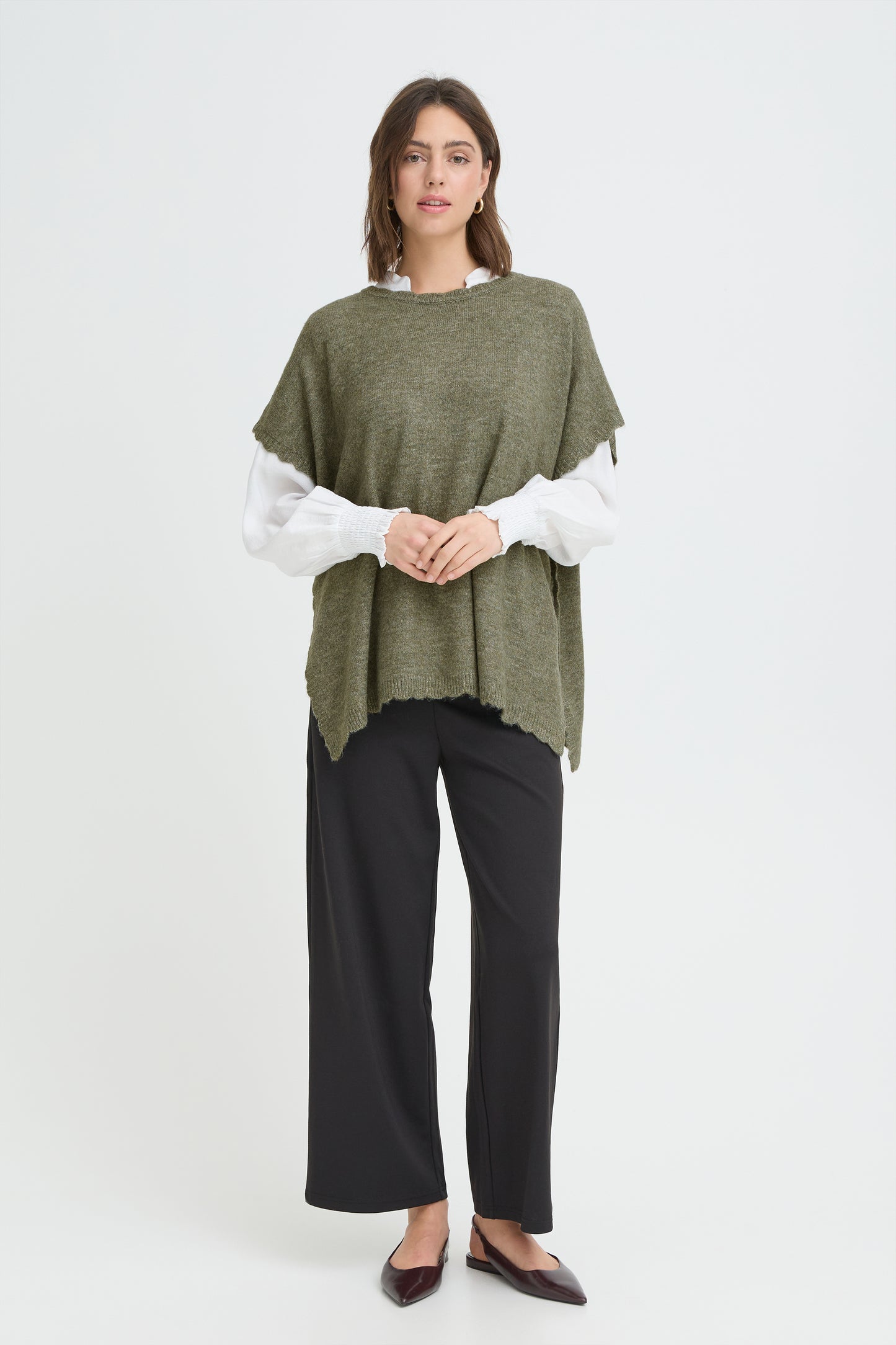 FRANSA "FRElise Poncho" (Oatmeal Melange/Smoky Olive)