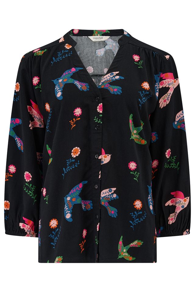 SUGARHILL "Elkie Blouse" (Black Rainbow Folk Bird)