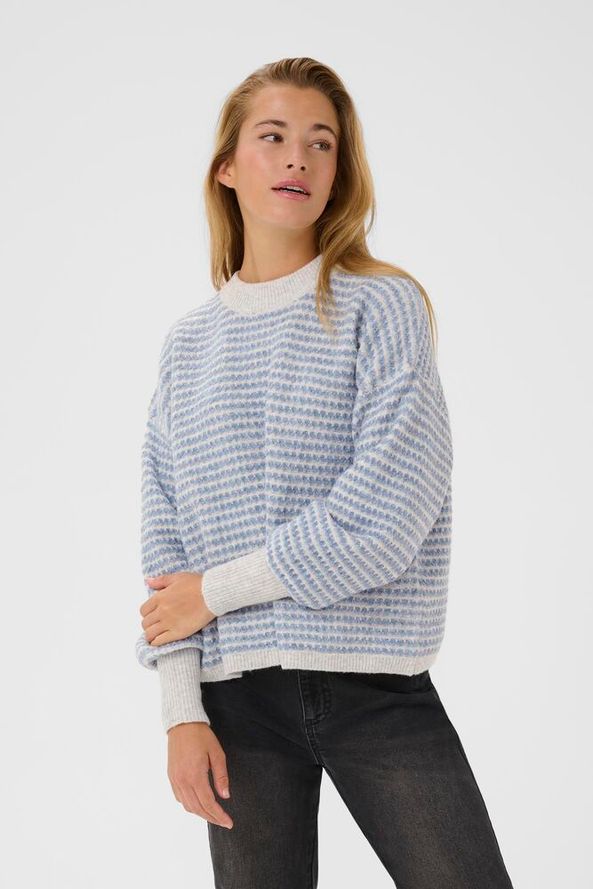 KAFFE "KAellery Knit Pullover" ( Light Grey &blue/Feather Gray Melange & Wine)