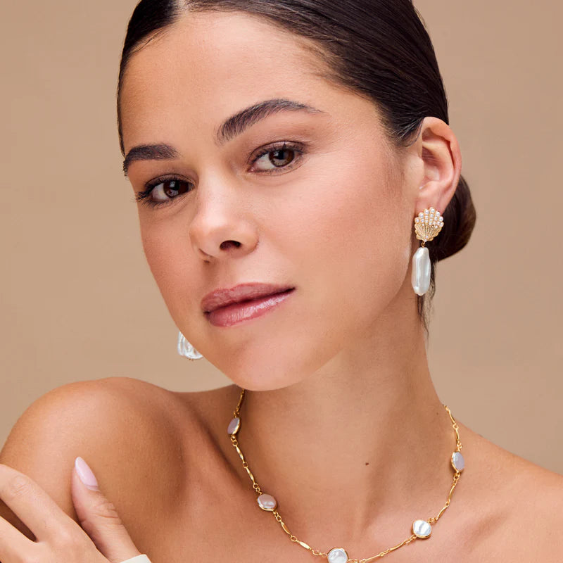 ORELIA "Embellished Shell & Pearl Drop Earring" (Gold)