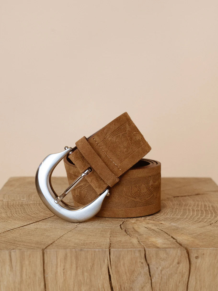 cow suede embossed belt by Mos Mosh