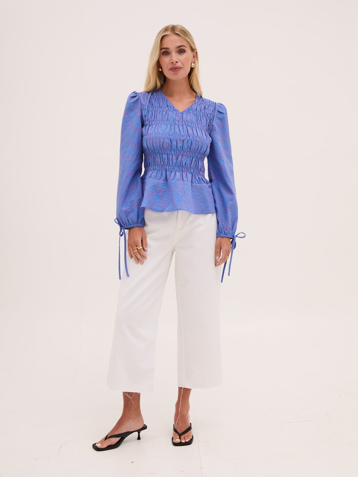 FIKA " Georgia Smocked Blouse" (Blue & Pink) - ClobR