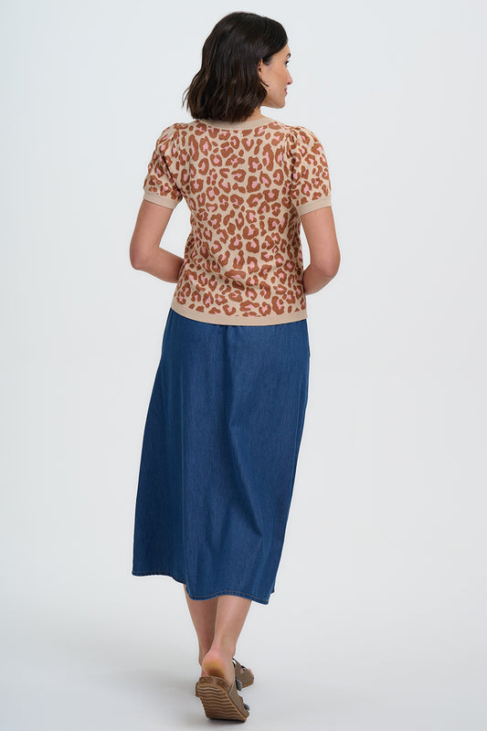 SUGARHILL "Gayna Knit Top" (Oatmeal Leopard)