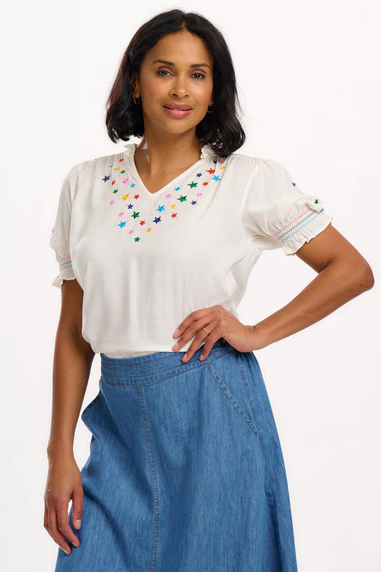 SUGARHILL "Haydee Shirred Top" (Off White)