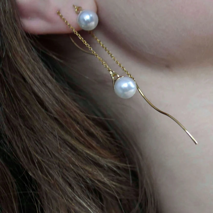 DANSK "Joy Waterproof Chain Pearl Earring" (Gold Plated)