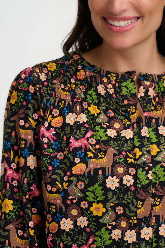 SUGARHILL "Julietta Blouson Sleeve Jersey Top"(Black Forest Folklore)