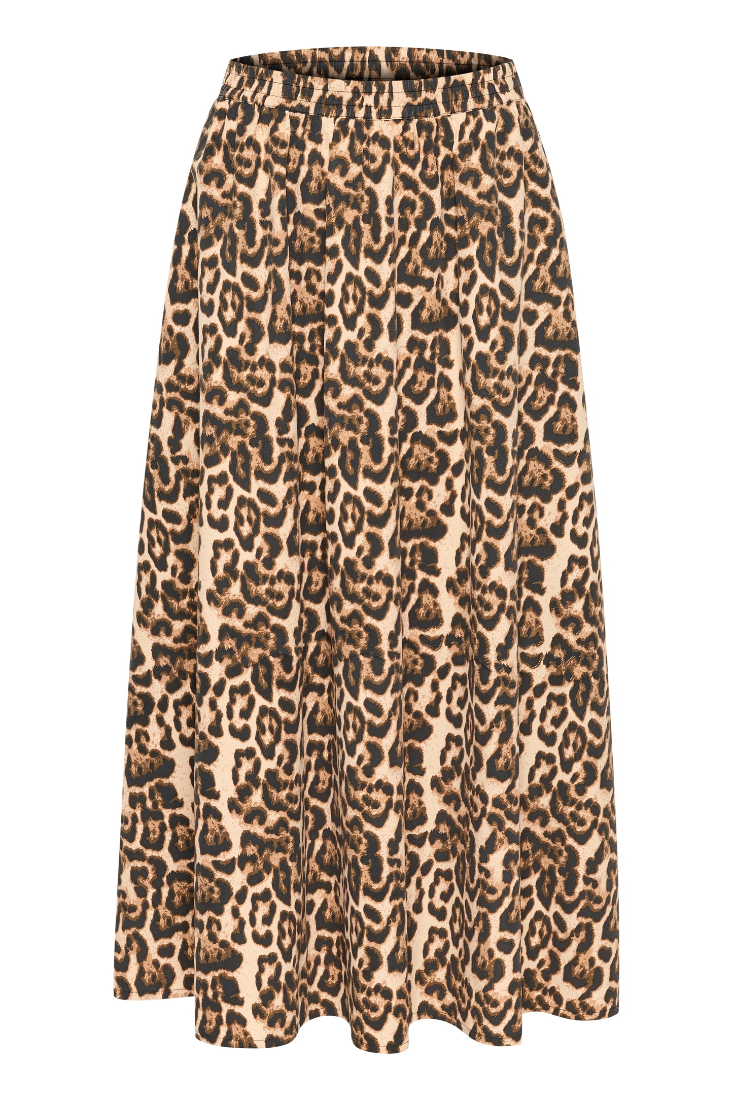 A great summer staple from KAFFE in a vibrant leopard print. This pull on skirt is a longer length and has an elasticated waist. With side pockets this is a perfect piece to style with a crisp white shirt or simple black T shirt. The fit is true to size.