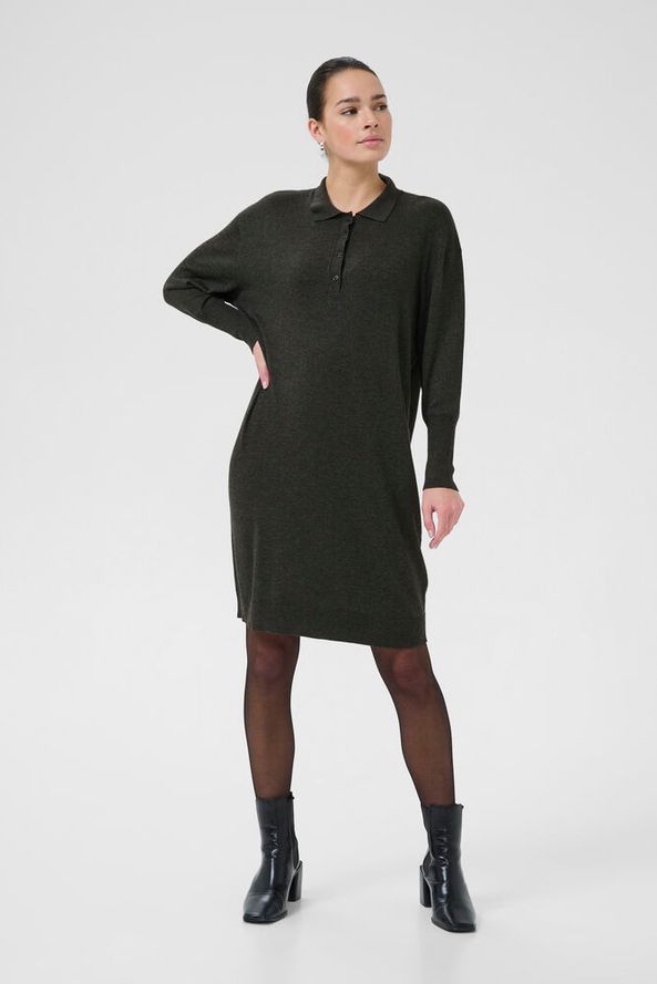 KAFFE "KALizza Polo Knit Dress" (Dark Grey Melange)