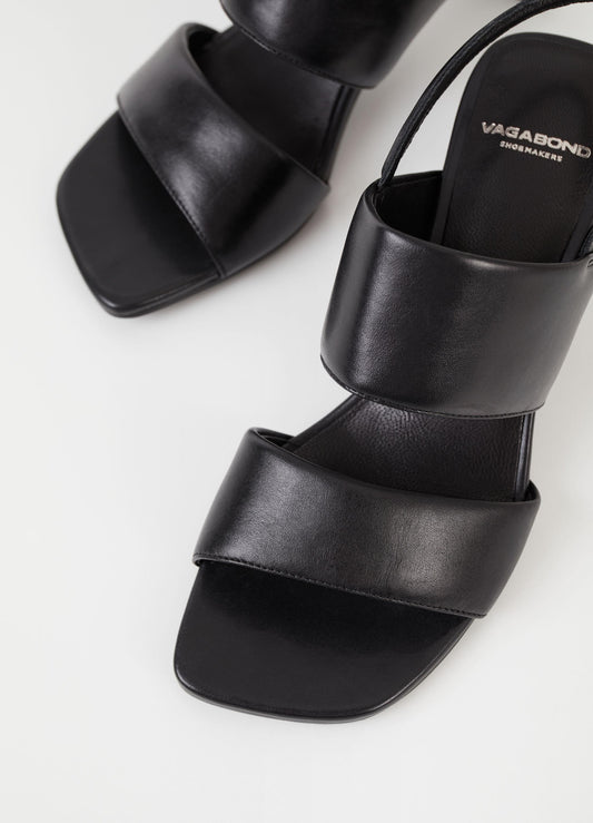 Luisa Vagabond heeled sling-back leather strappy sandals in black or off-white; occasionwear, party sandal