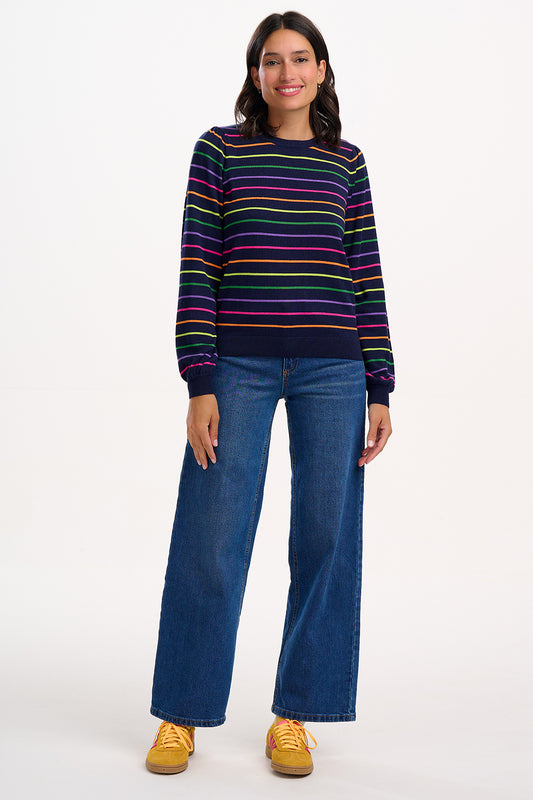 SUGARHILL "Madeline Jumper" (Navy Rainbow Pop Stripes)