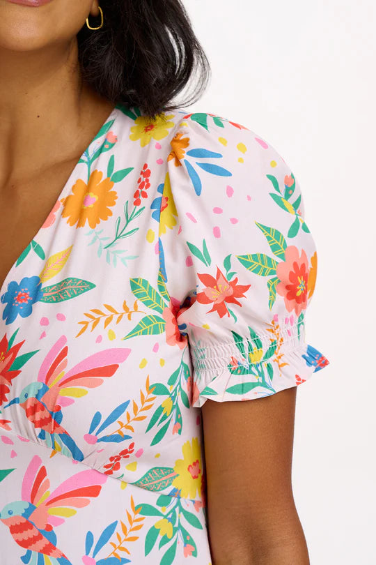 SUGARHILL "MaryJane Midi dress" (Off White Tropical Hummingbird)