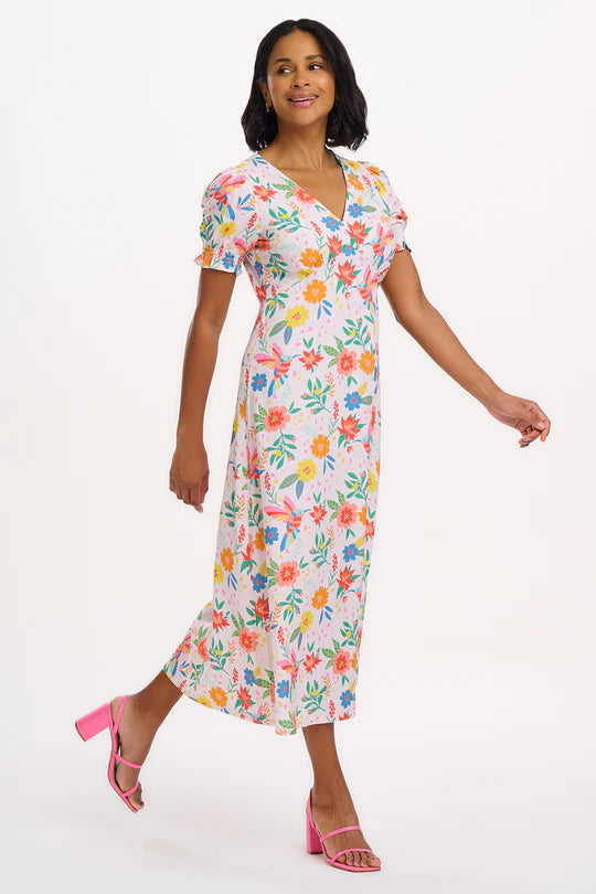 SUGARHILL "MaryJane Midi dress" (Off White Tropical Hummingbird)