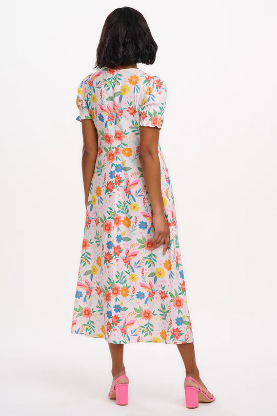 SUGARHILL "MaryJane Midi dress" (Off White Tropical Hummingbird)