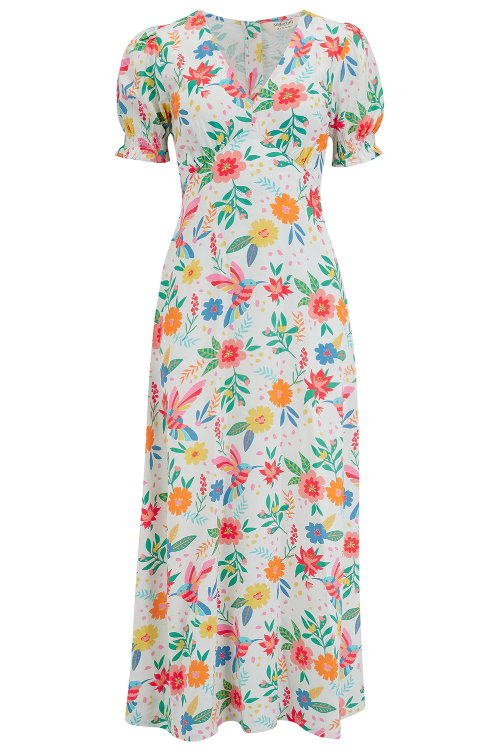 SUGARHILL "MaryJane Midi dress" (Off White Tropical Hummingbird)