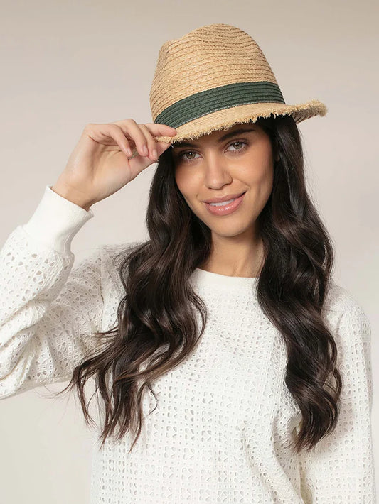 Show off your classic style with the Millie Trilby in natural from NOOKI.
Crafted from woven raffia, this timeless piece features a dark green band detailing that adds a touch of sophistication