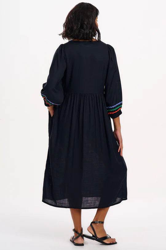 SUGARHILL "Miquita Smock Dress" (Black Rainbow Ric Rac)