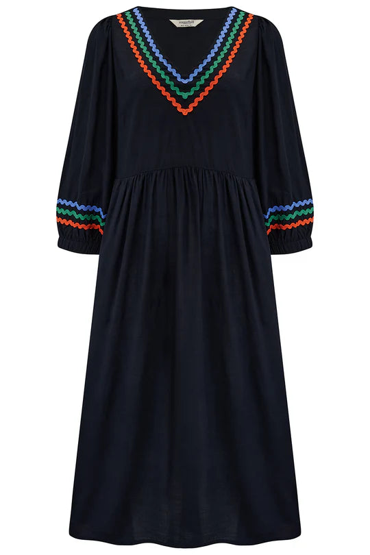 SUGARHILL "Miquita Smock Dress" (Black Rainbow Ric Rac)