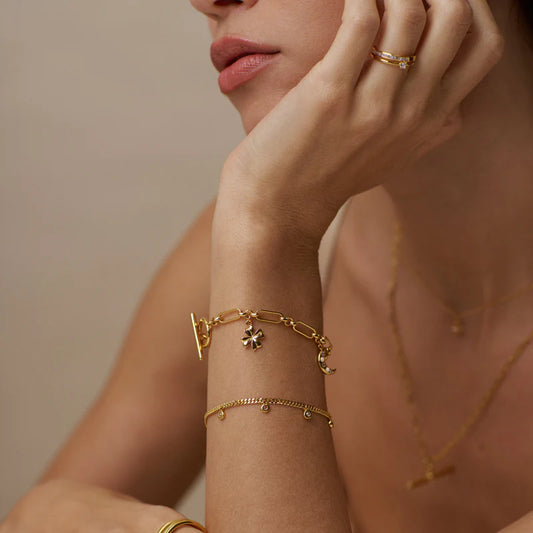 ORELIA "Mixed Lucky Charm T bar Bracelet" (Gold)