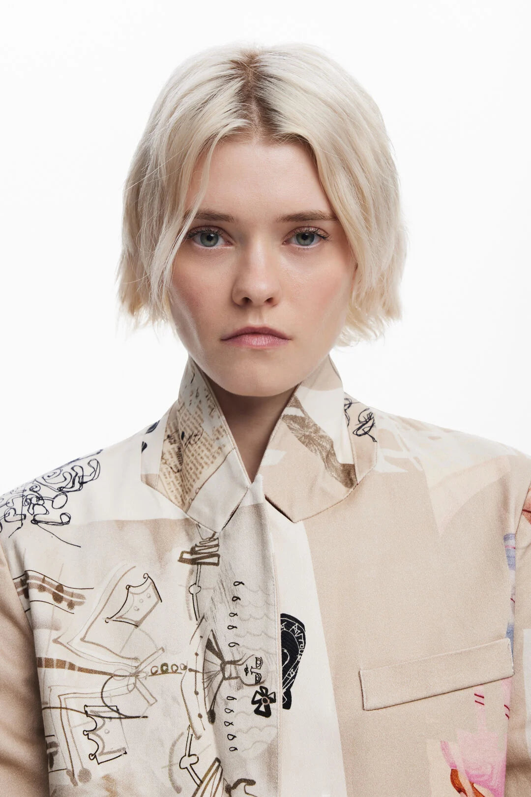 DESIGUAL "Newspaper Collage Jacket" (Beige)