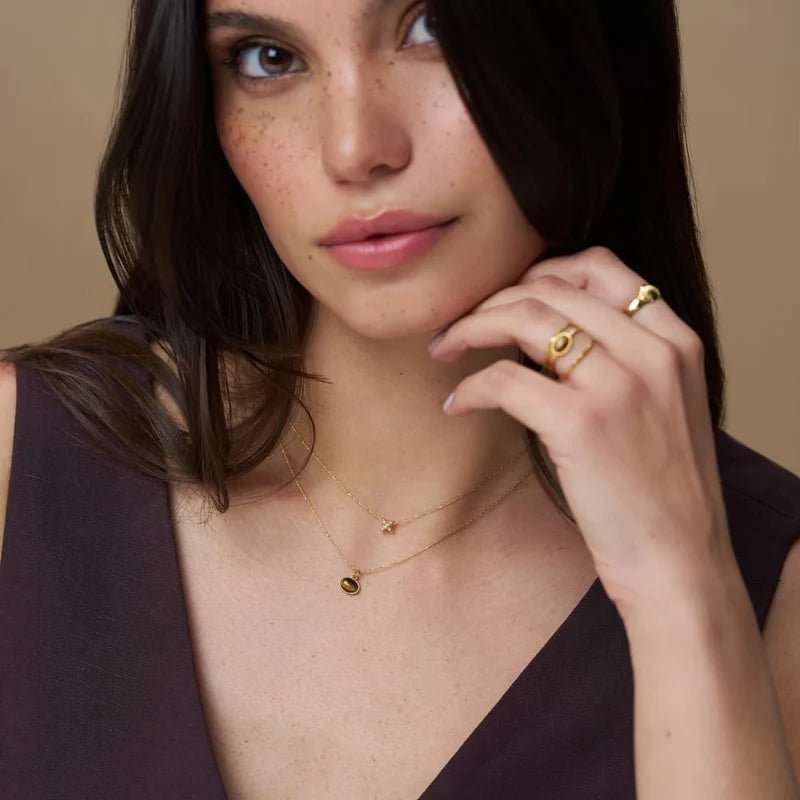 ORELIA " Tigers Eye Charm Necklace" (Gold) - ClobR