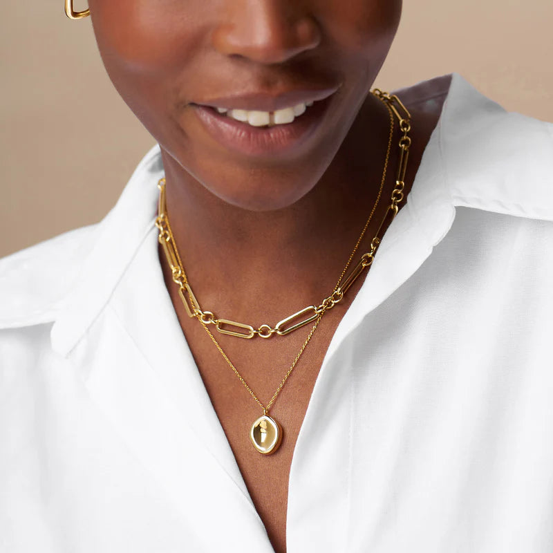 ORELIA "Organic Oval Charm Necklace" (Silver/Pale Gold)