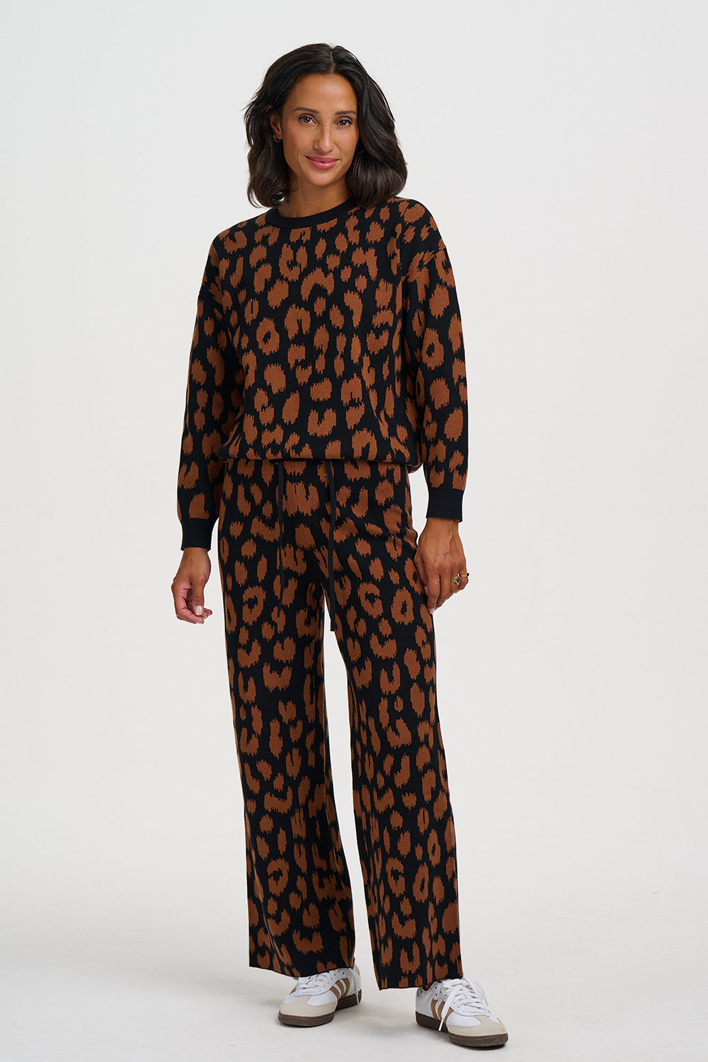 SUGARHILL "Paulette knit trousers" (Black & Brown Leopard)