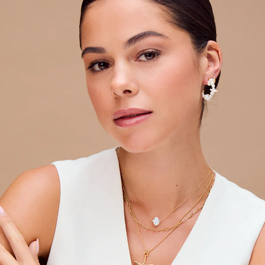 ORELIA "Mixed Pearl & Chip Hoop" (Gold)