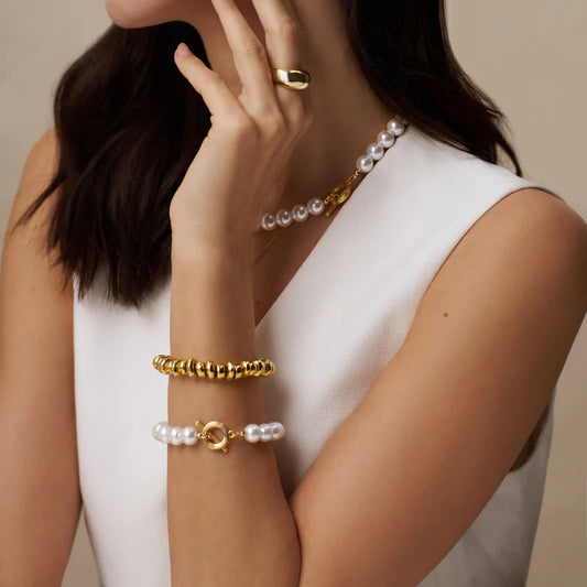 ORELIA "Statement Pearl T Bar Bracelet" ( Gold )