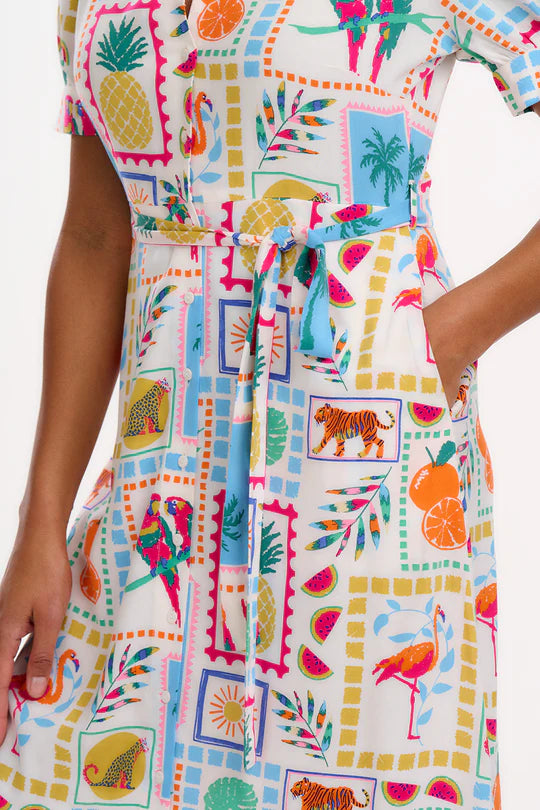 SUGARHILL "Penelope Midi Shirt Dress" (Off White Jungle Tile)