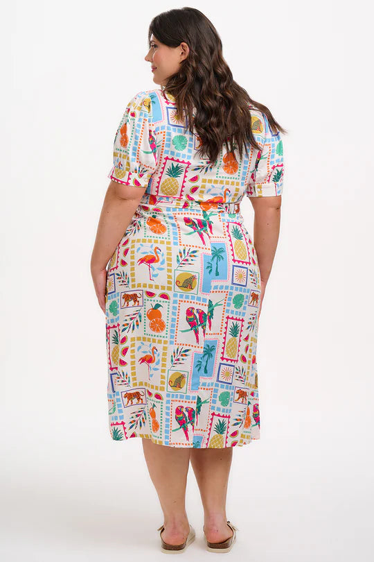 SUGARHILL "Penelope Midi Shirt Dress" (Off White Jungle Tile)