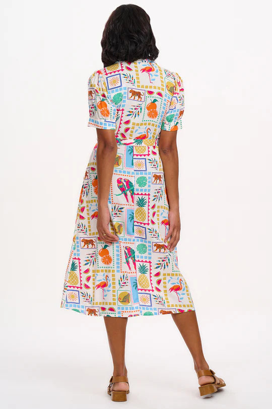 SUGARHILL "Penelope Midi Shirt Dress" (Off White Jungle Tile)