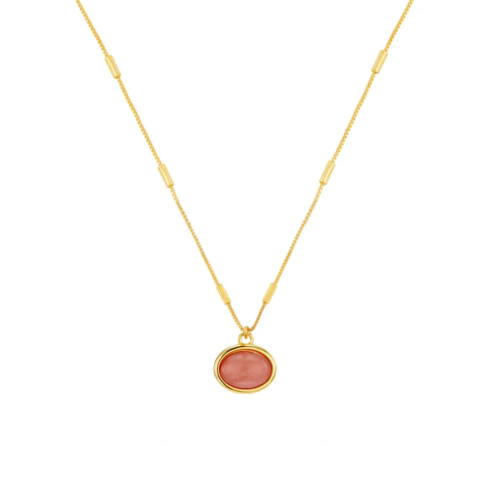ORELIA "ORE40529 Pink Jade Charm Necklace" (Gold)
