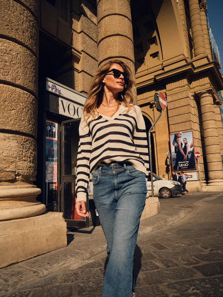 MMRORA by Mos Mosh, breton stripe knit top