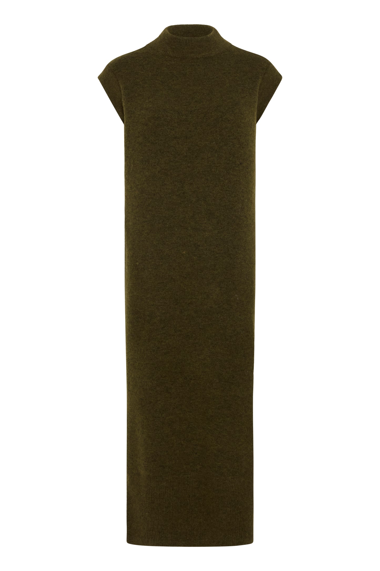 This long line straight knitted dress from FRANSA is a great wardrobe staple for winter. The dress is sleeveless but super versatile worn with a mix of shirts and long sleeved T shirts underneath. The neck has a ribbed neckline and there are splits at the hem either side. Super soft in feel this dress fits true to size.