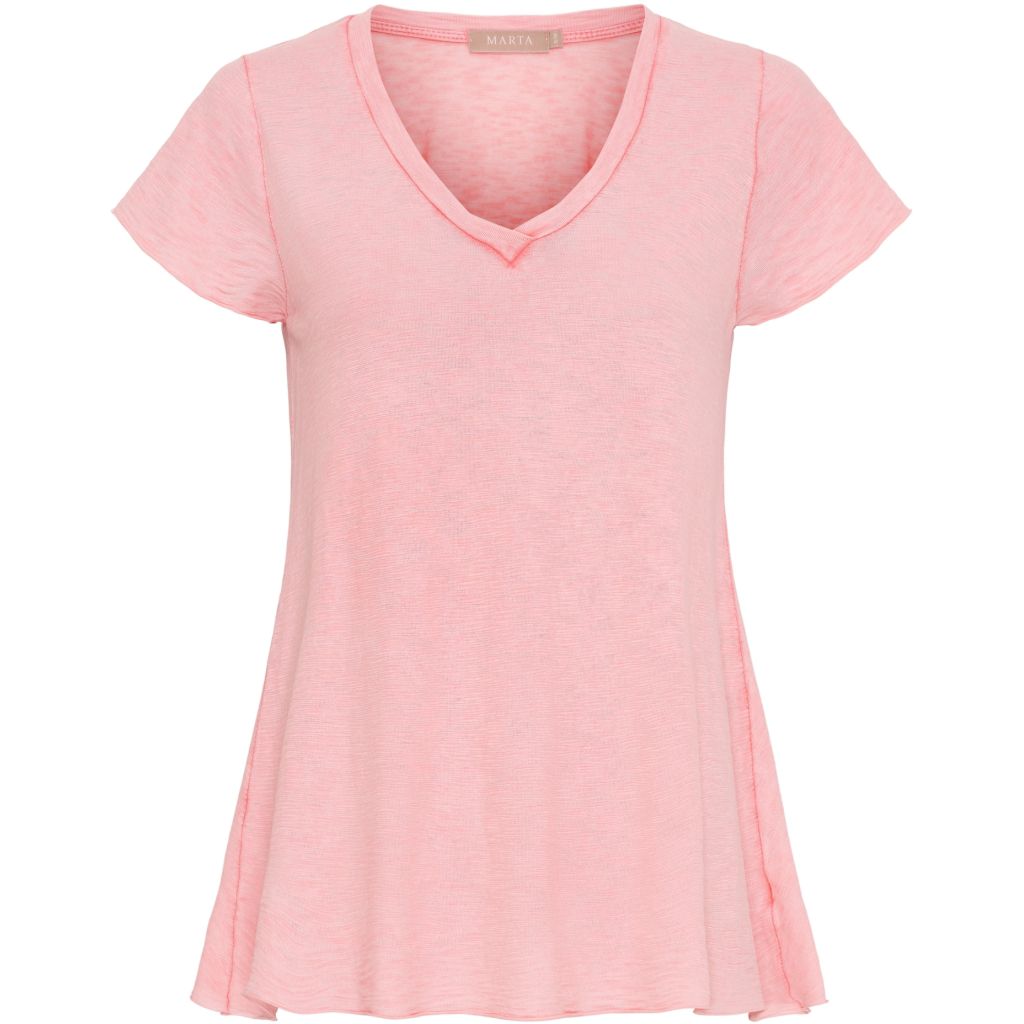 MARTA DU CHATEAU "Slub V Neck T" (White/Yellow/Coral)