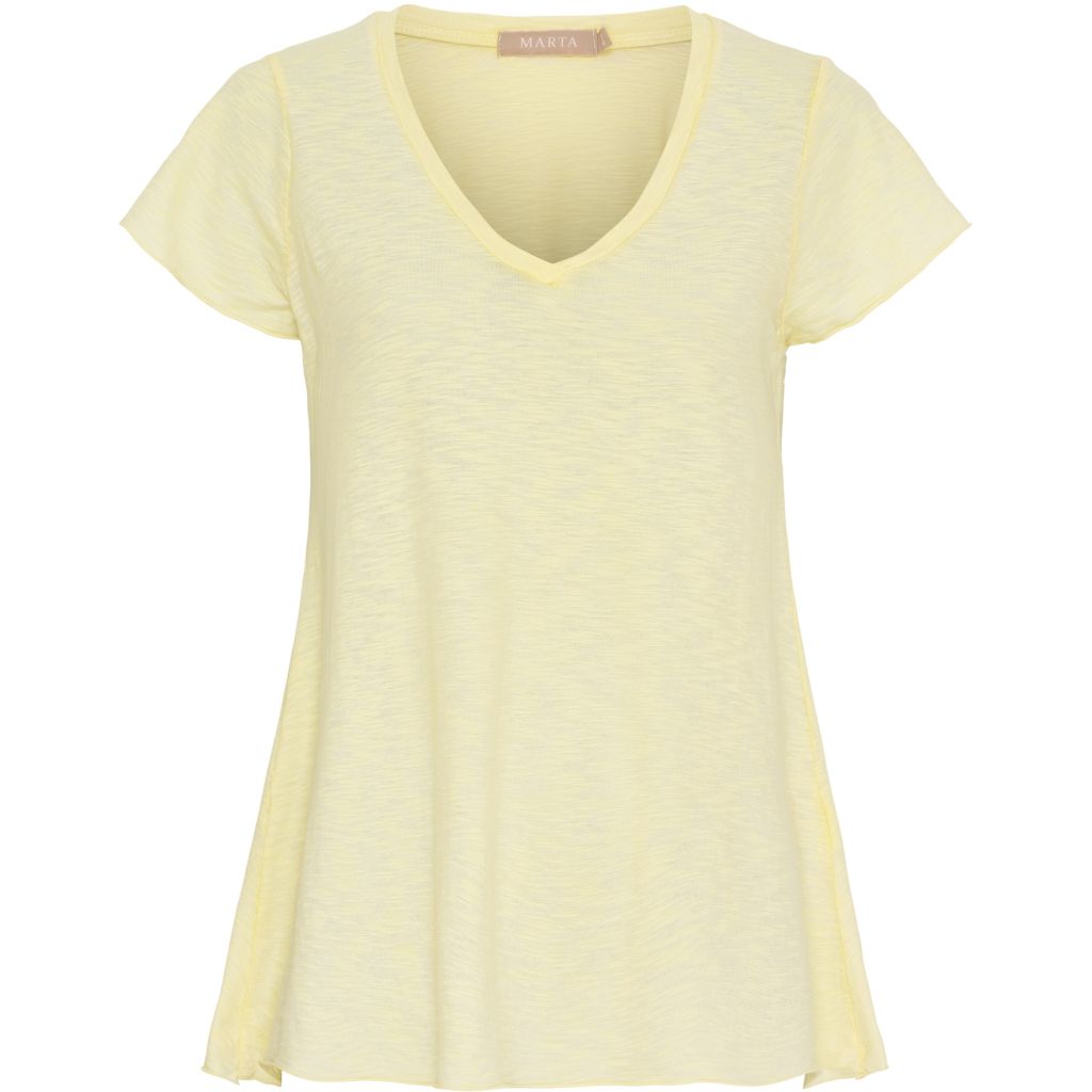 MARTA DU CHATEAU "Slub V Neck T" (White/Yellow/Coral)
