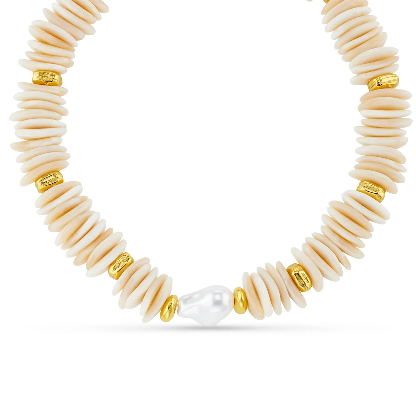 The perfect finishing touch for any simple summer outfit from ORELIA, this necklace is sure to attract all the compliments. The Statement Chip & Stationed Pearl Necklace features a blend of textured shell-like chips with a hint of gold for an added dimension, and is finished with a beautifully stationed pearl.